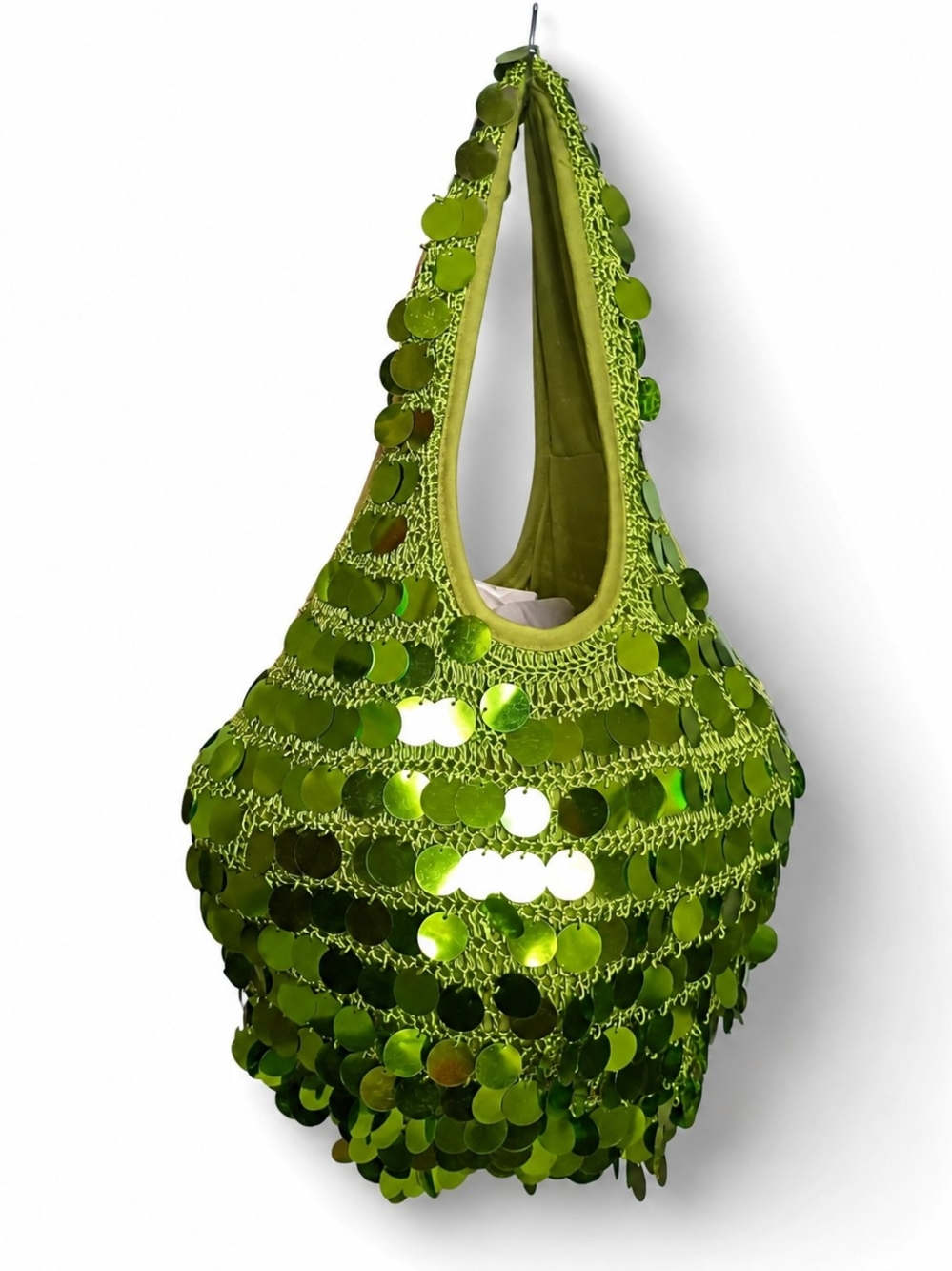 Green Disco Sequin handbag - Spacious Interior.